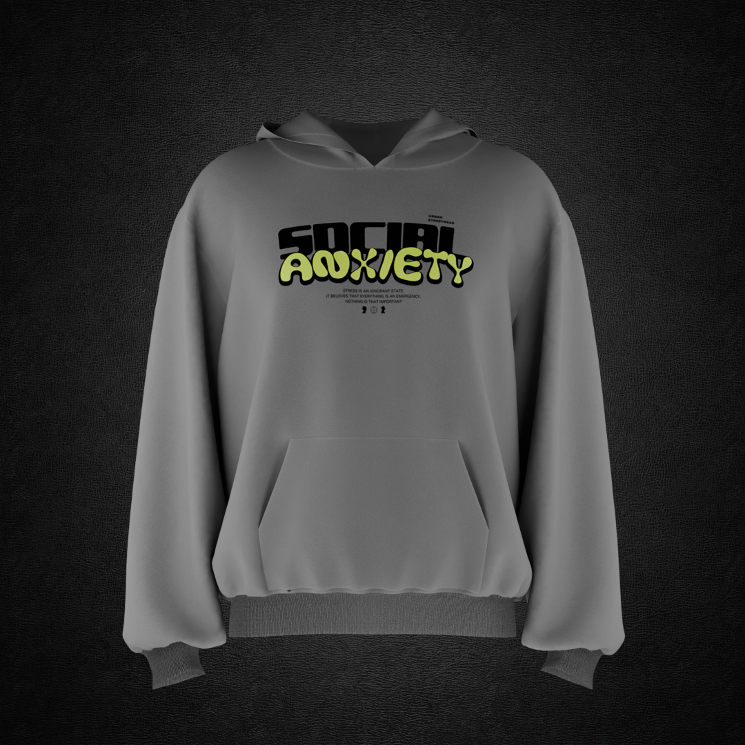 Social Anxiety Grey Oversized Hoodie