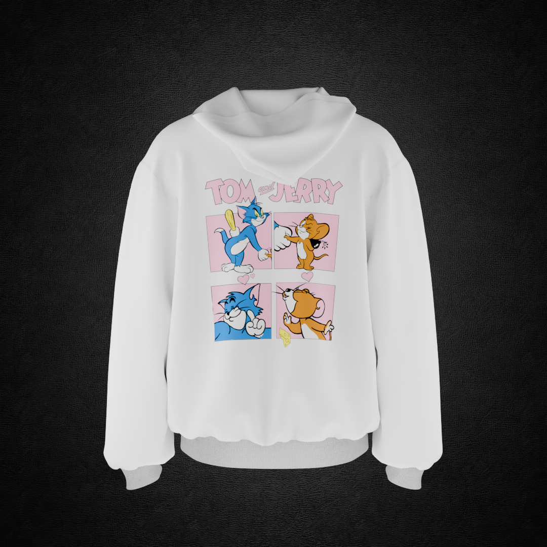 Tom and Jerry White Oversized Hoodie